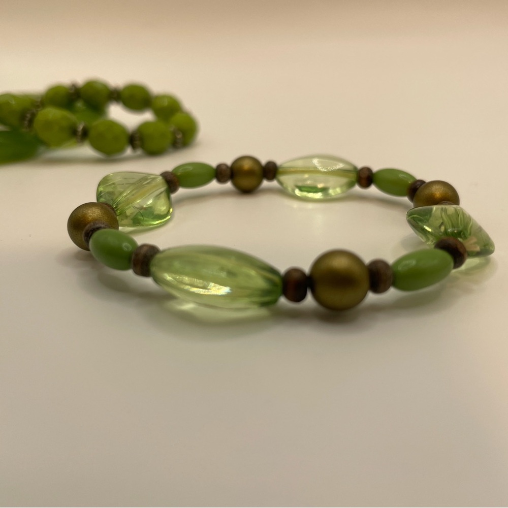 5pc NEW Green Beaded Stretch Bracelets Boho Stack Set Jade Olive Peridot Vibes đ - Picture 10 of 16